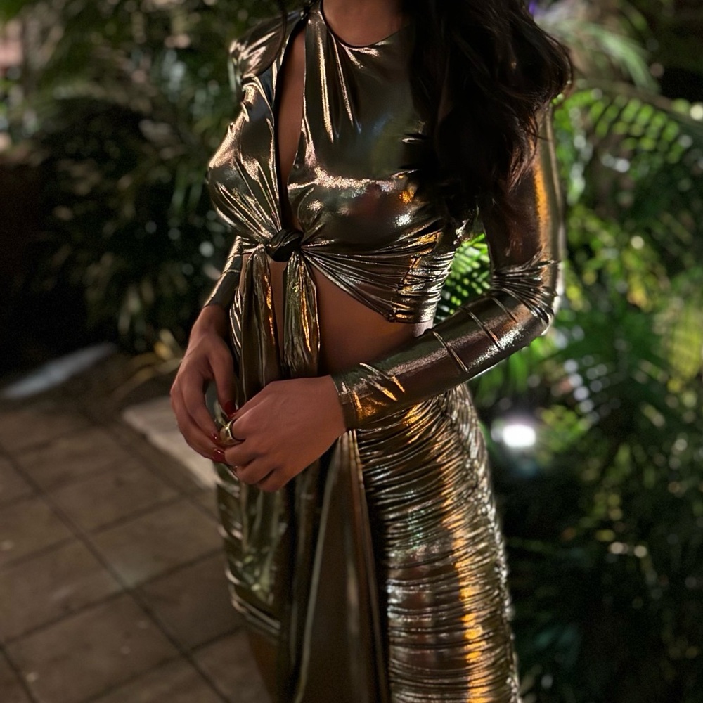 JLUXLABEL Metallic Gold Mini Skirt and Top